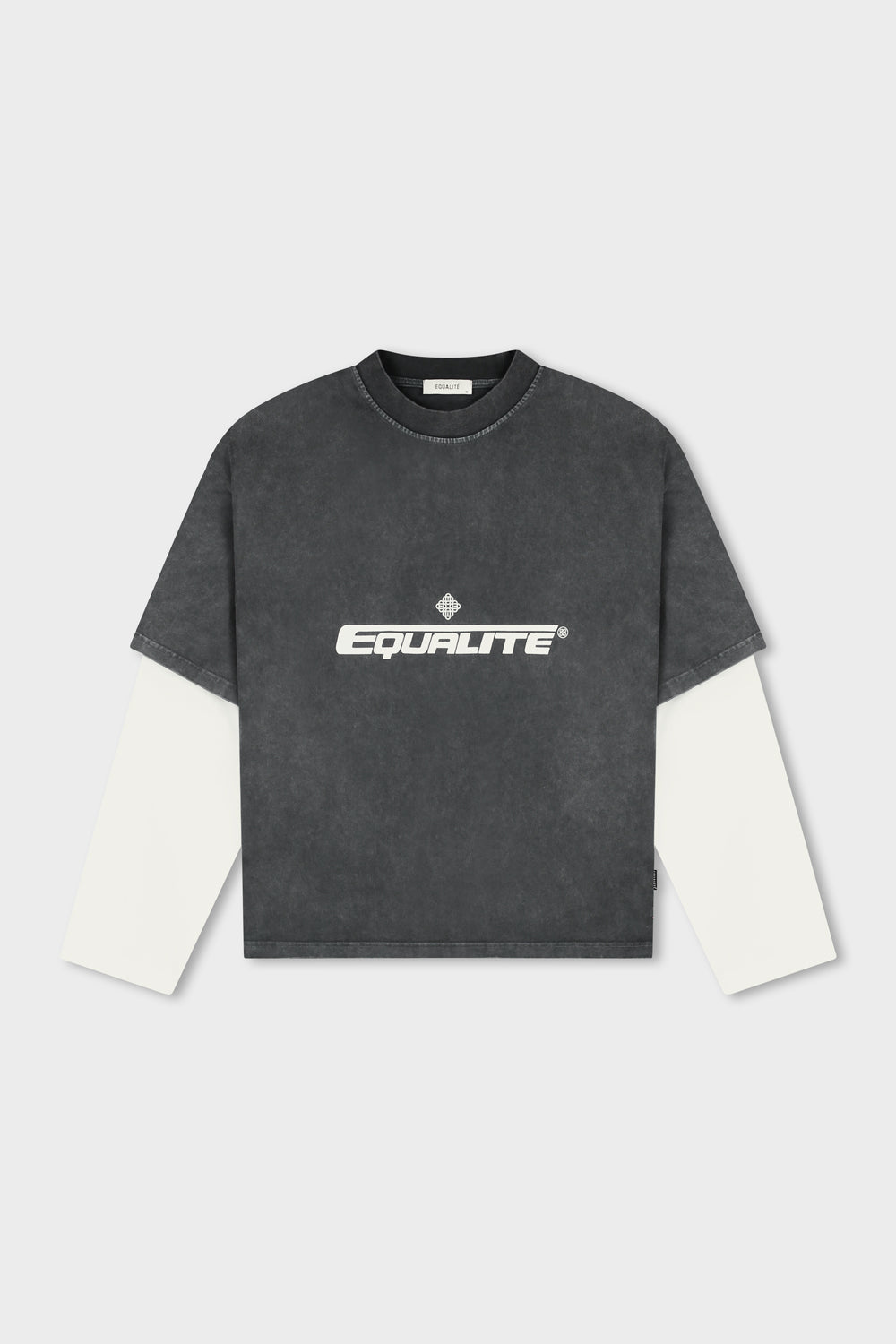 ENZO DOUBLE LAYER LONGSLEEVE TEE | WASHED GREY & WHITE