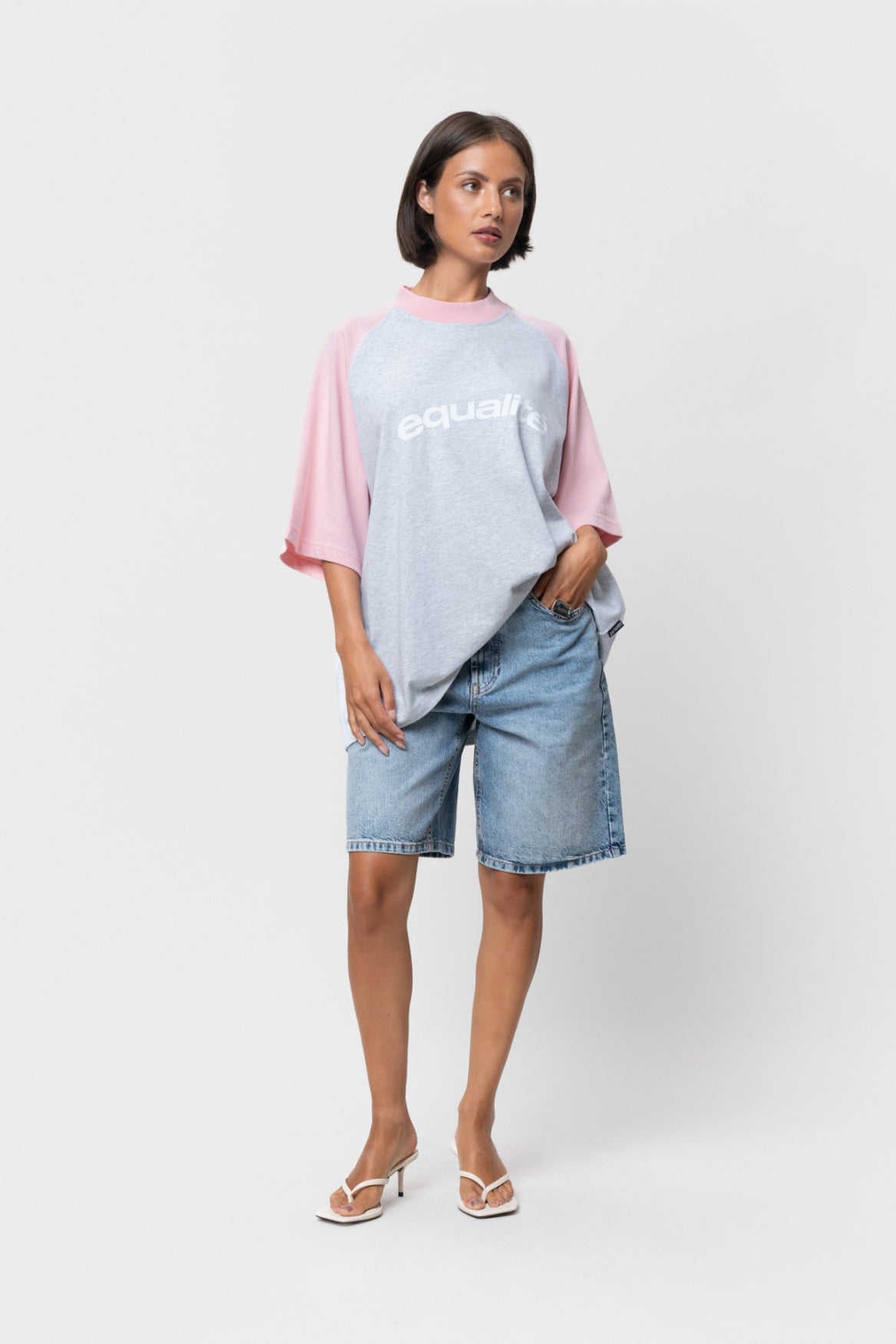 CELESTE RAGLAN BOXY TEE | MELANGE GREY & SOFT PINK