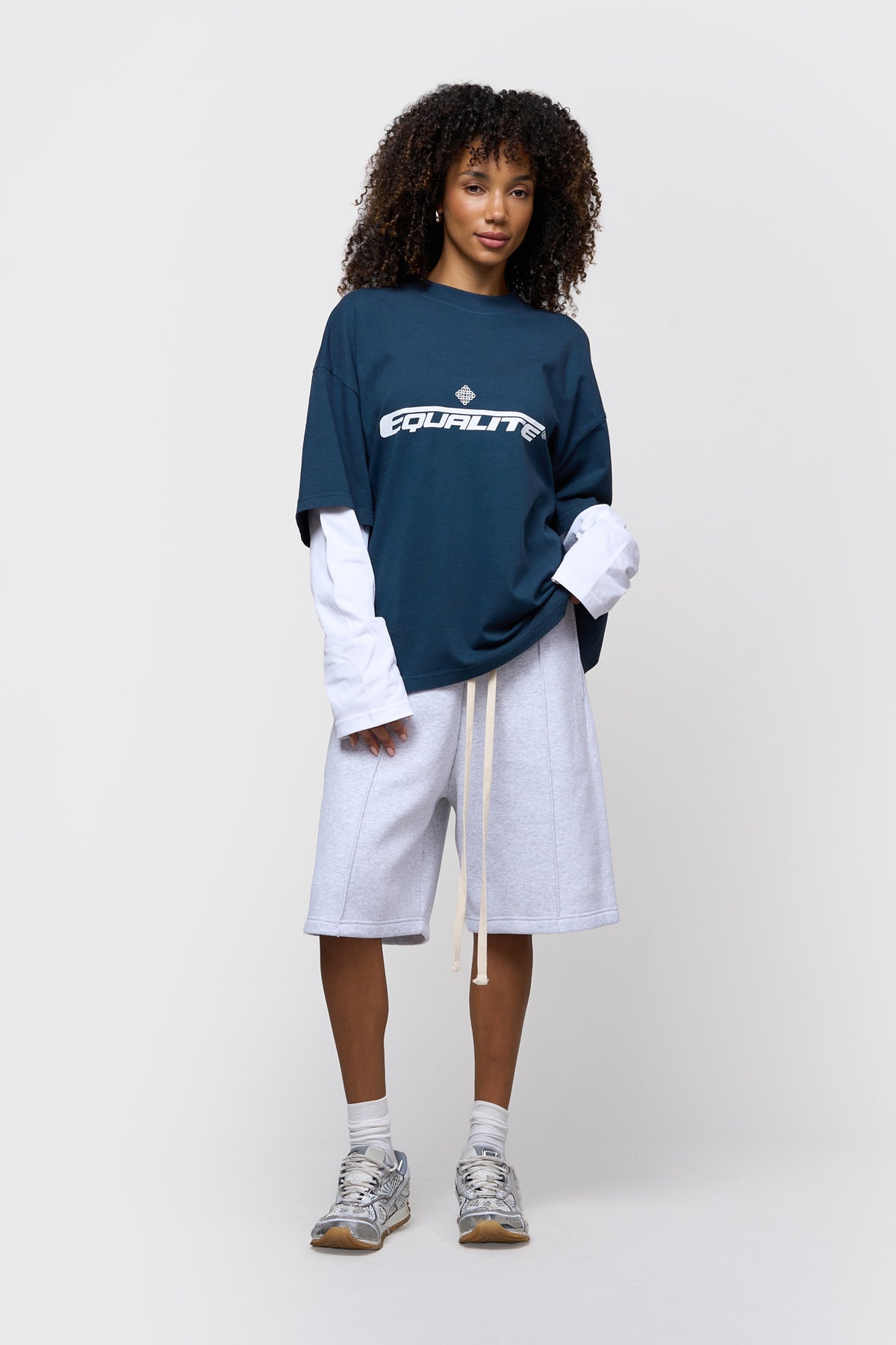 ENZO DOUBLE LAYER LONGSLEEVE TEE | WASHED NAVY & WHITE