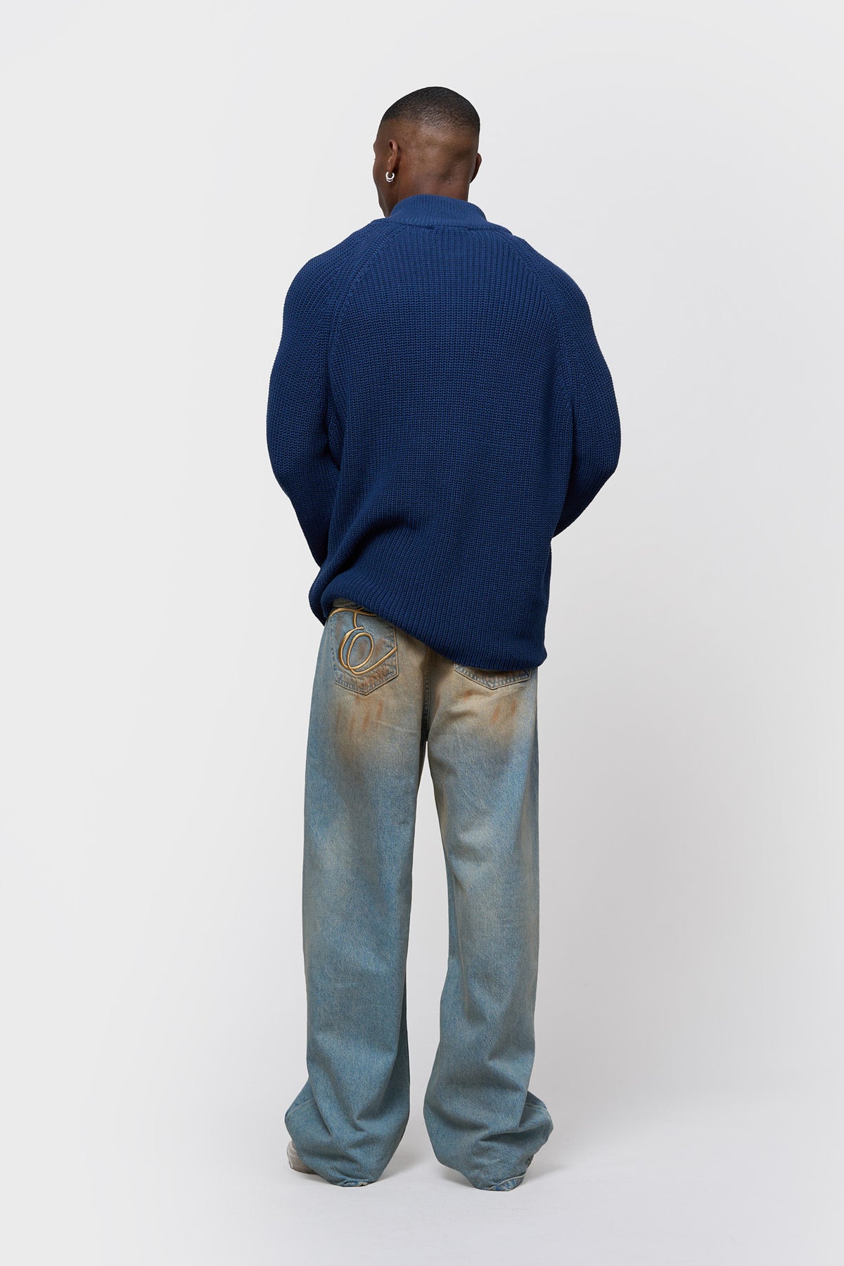 FUNNEL KNIT SWEATER | NAVY