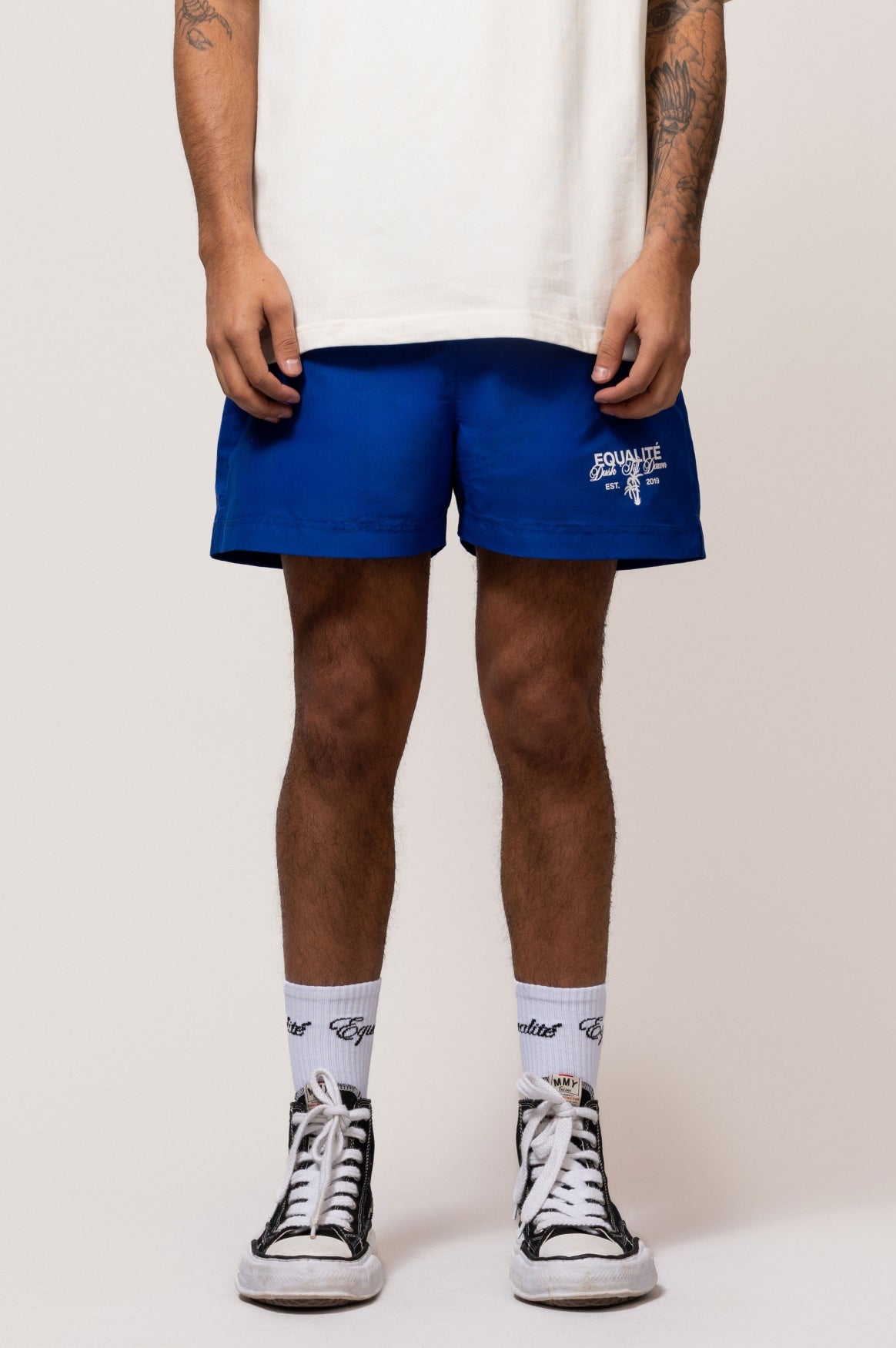 LEVANA SWIM SHORTS | OFF-WHITE & BLUE