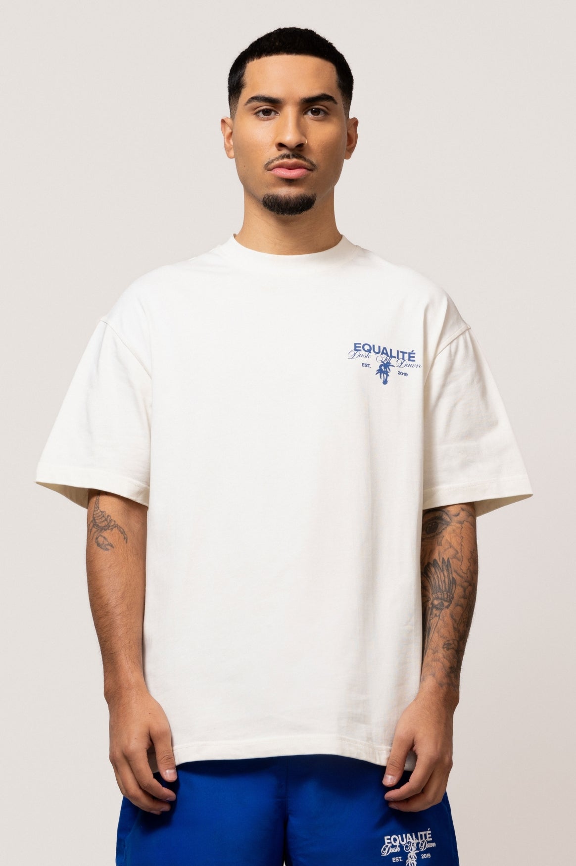 Levana Oversized Tee | Off-White & Blue