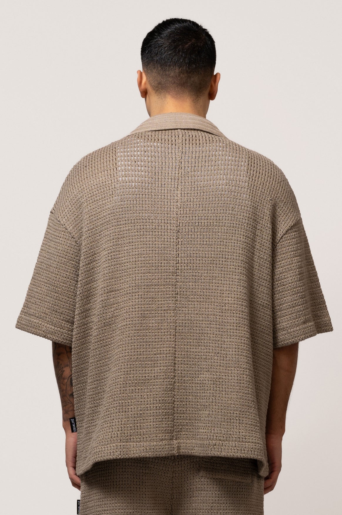 LYRA KNITTED CROCHED SHIRT | TAUPE