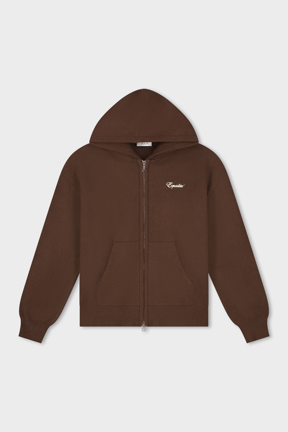 Fluffy Knit Full Zip Hoodie | Brown