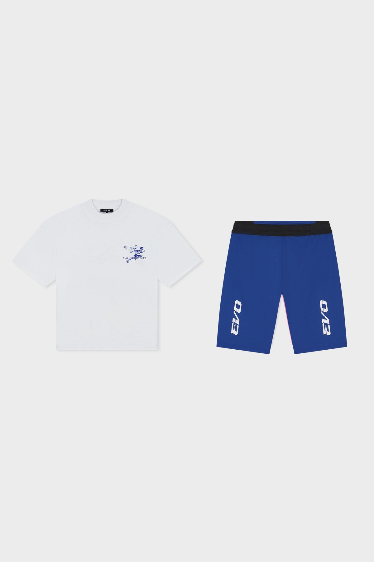 HYBRIDE BOXY TEE TIGHT SHORTS SET | WHITE & BLUE